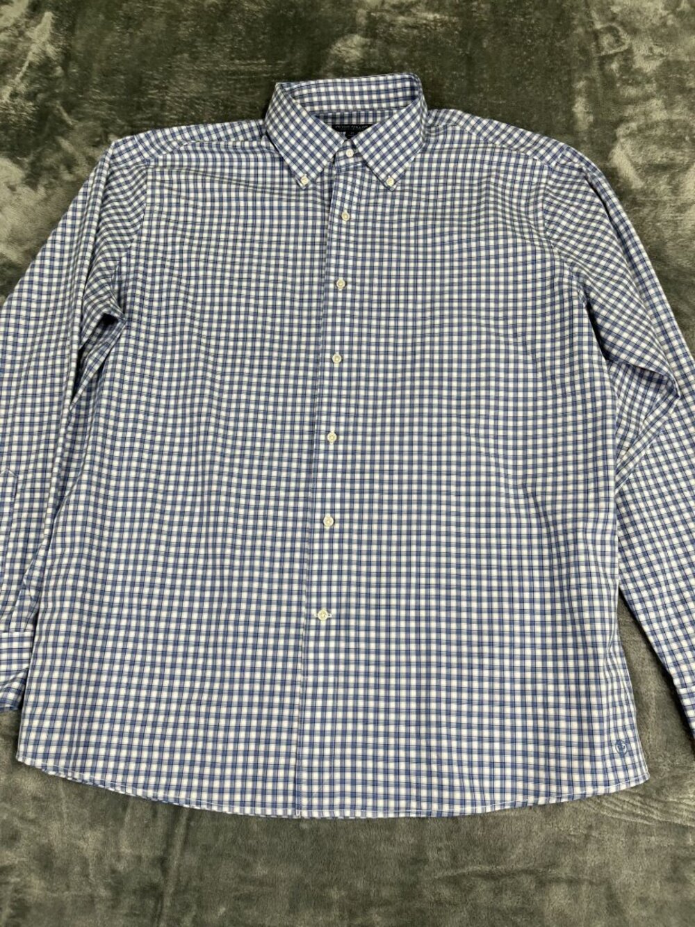 Peter Millar Crown Crafted Mens Blue White Check Long Sleeve Button-Up Shirt XL